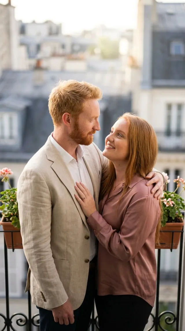 AI Couple Photo Maker 'Parisian Balcony' style — before and after example