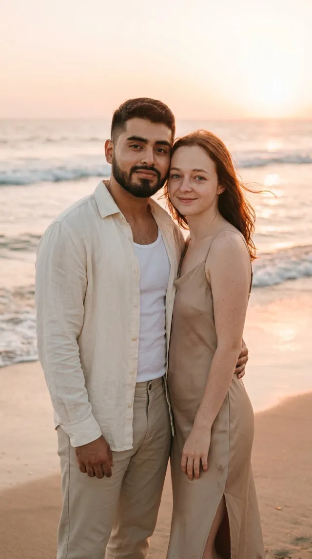 AI Couple Photo Maker 'Beachfront Golden Hour' style — before and after example