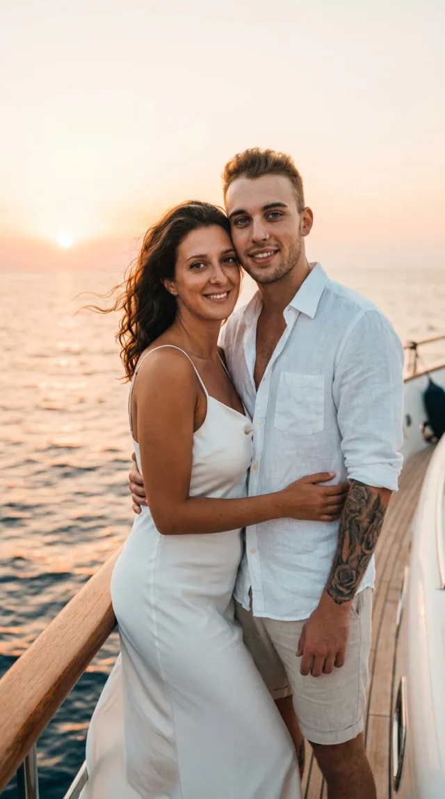 AI Couple Photo Maker 'Yacht Sunset' style — before and after example