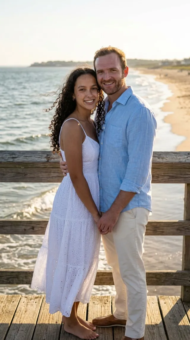 AI Couple Photo Maker 'Seaside Pier' style — before and after example